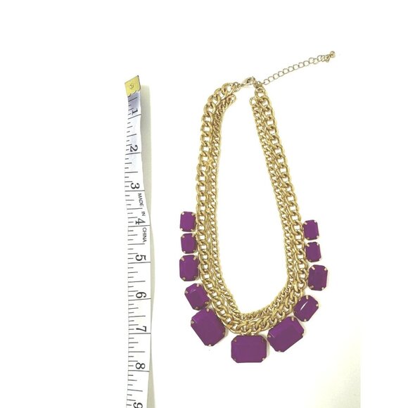 PURPLE GOLD STATEMENT NECKLACE Jewelry Beaded‎ Wedding Evening Holiday Party - Picture 2 of 2